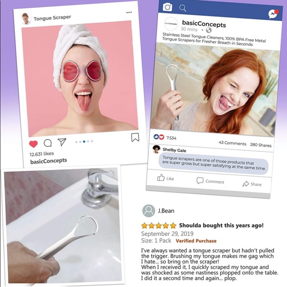 2 pack Tongue Scraper reduce bad breath eliminate residue remove bacteria keto - Picture 9 of 10